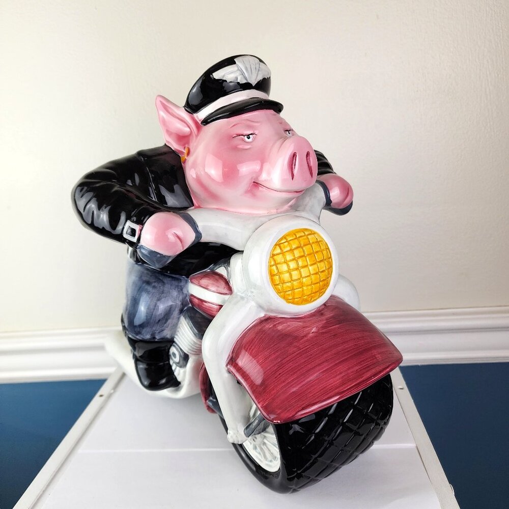 Clay Art Road Hog 1996 Motorcycle Hand Painted Cookie Jar